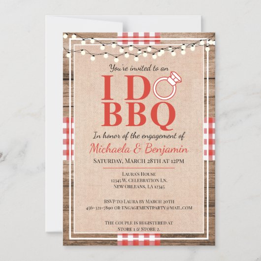 Invitation Magnétique Rustique I Do BBQ Engagement Partie Couples Douche (Recto)