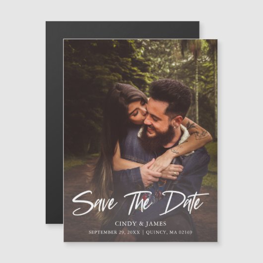 Invitation Magnétique Rustique Moderne Élégant Script Photo Enregistrer (Devant / Derrière)