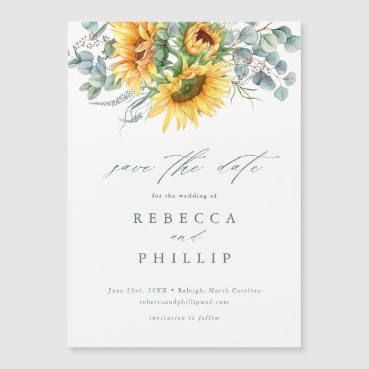 Invitation Magnétique Rustique Tournesol Eucalyptus Mariage Enregistrer  (Devant)