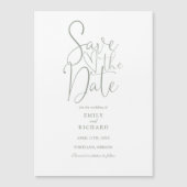Invitation Magnétique Sage De Script Moderne Mariage Vert Enregistrer La (Devant)
