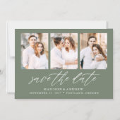 Invitation Magnétique Sage Green Elegant Script 3 Photo Enregistrer la d (Recto)