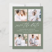 Invitation Magnétique Sage Green Élégant Script 4 Photo Enregistrer La D (Recto)