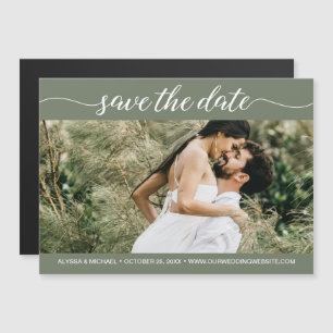 Invitation Magnétique Sage green Script Photo Website enregistrer la dat