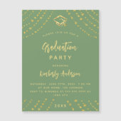 Invitation Magnétique Sage vert or étoiles fête de remise de diplômes lu (Devant)
