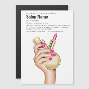 Invitation Magnétique Salon de beauté chic rose et or Glam Ouverture