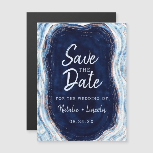 Invitation Magnétique Sapphire Blue Geode Slice Wedding Enregistrer la d (Devant / Derrière)