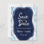 Invitation Magnétique Sapphire Blue Geode Slice Wedding Enregistrer la d (Recto)