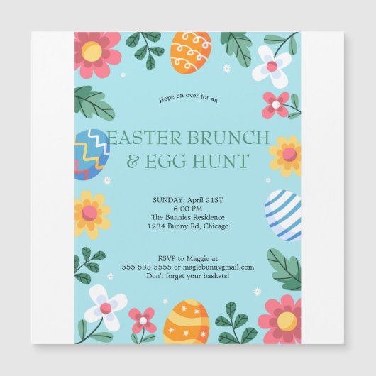 Invitation Magnétique Sauter sur Pâques Brunch Chasse aux Oeufs Bunny Fl (Devant)