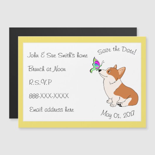 Invitation Magnétique Sauver la date Welsh Corgi (Devant / Derrière)