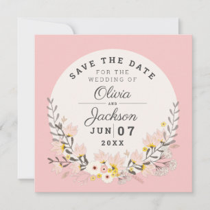 Invitation Magnétique Save the Date chic floral rose poudré 