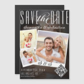 Invitation Magnétique Script 3 Photo Moderne QR Code Enregistrer La Date (Devant / Derrière)