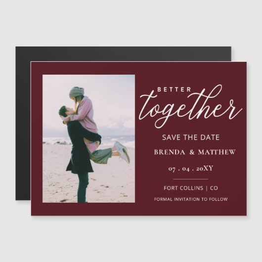 Invitation Magnétique Script Better Together Minimal Simple Photo (Devant / Derrière)