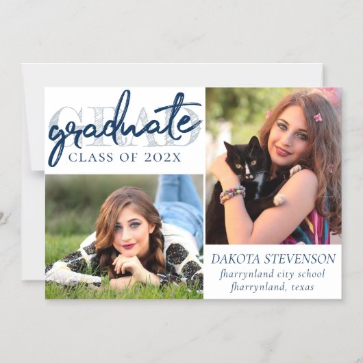 Invitation Magnétique Script de la marine | Dark Blue 2 Photo Keepsaké (Recto)