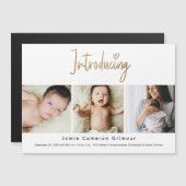 Invitation Magnétique Script Doré Présentant Bébé Personnalisé 3 photos (Devant / Derrière)