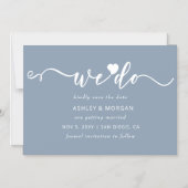 Invitation Magnétique Script Dusty Blue Heart We Do Save the Date (Recto)