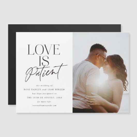 Invitation Magnétique Script Love Mariage reporté Modifier la date (Devant / Derrière)