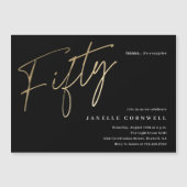 Invitation Magnétique Script minimal Black Gold 50e anniversaire (Devant)