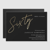Invitation Magnétique Script minimal Black Gold 60e anniversaire (Devant / Derrière)
