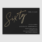 Invitation Magnétique Script minimal Black Gold 60e anniversaire (Devant)