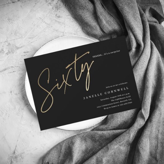 Invitation Magnétique Script minimal Black Gold 60e anniversaire