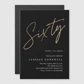 Invitation Magnétique Script minimal Black Gold 60e anniversaire (Devant / Derrière)