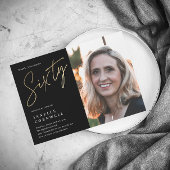 Invitation Magnétique Script minimal Black Gold Photo 60e anniversaire