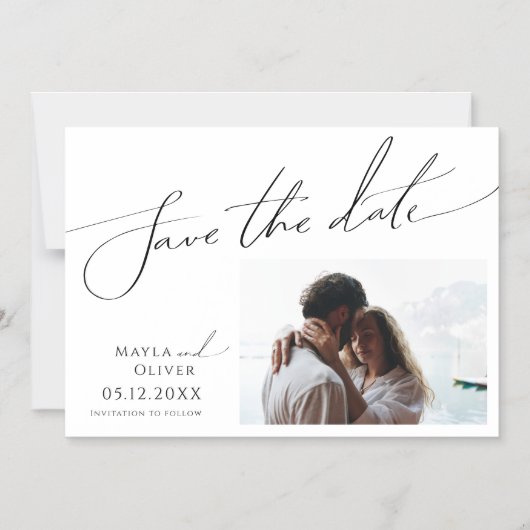 Invitation Magnétique Script Minimal Whimsical Horizontal Enregistrer La (Recto)