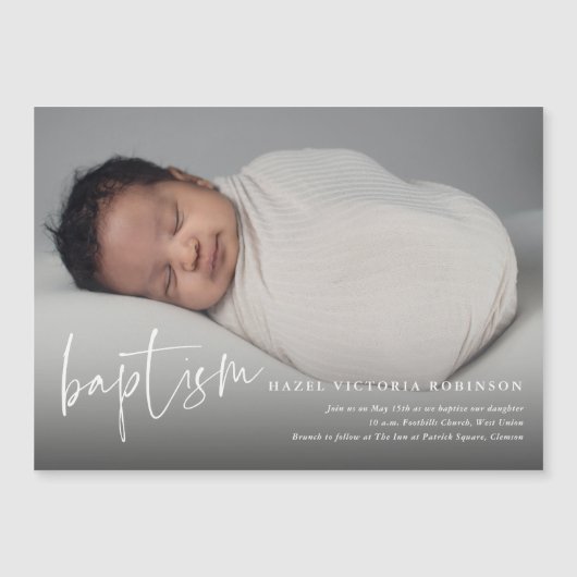Invitation Magnétique Script moderne Baptême et baptême religieux (Devant)