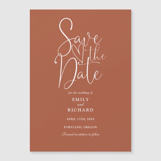 Invitation Magnétique Script Moderne Mariage En Terracotta Enregistrer L (Devant)