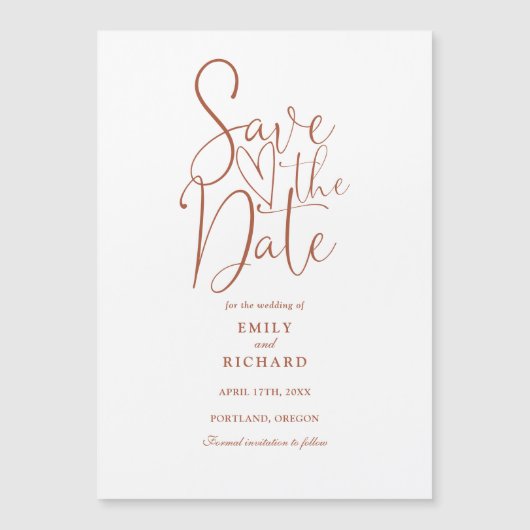 Invitation Magnétique Script Moderne Mariage En Terracotta Enregistrer L (Devant)
