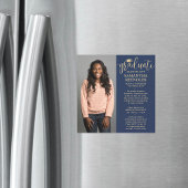 Invitation Magnétique Script moderne Marine Bleu & Or 1 Diplôme photo