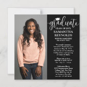 Invitation Magnétique Script moderne noir et blanc 1 photo graduation (Recto)