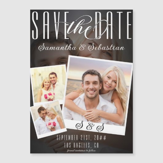 Invitation Magnétique Script moderne tendance 3 Photo Mariage Enregistre (Devant)
