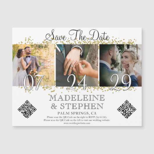 Invitation Magnétique Script moderne tendance 3 Photo QR CODE Enregistre (Devant)