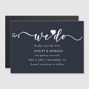 Invitation Magnétique Script Navy Heart We Do Save the Date