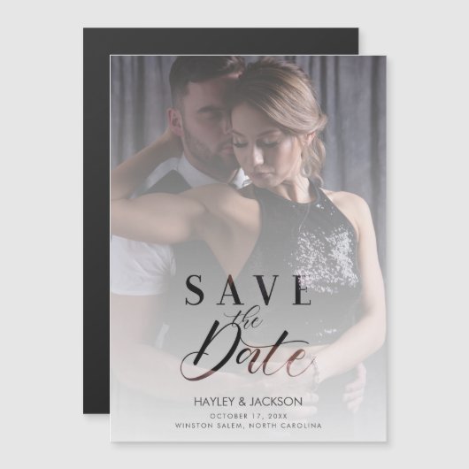 Invitation Magnétique Script photo moderne Vellum Transparency Mariage (Devant / Derrière)