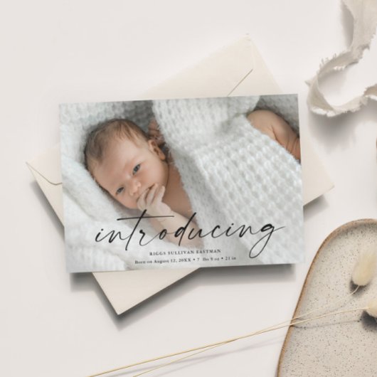 Invitation Magnétique Script Présentant la photo de bébé Merci