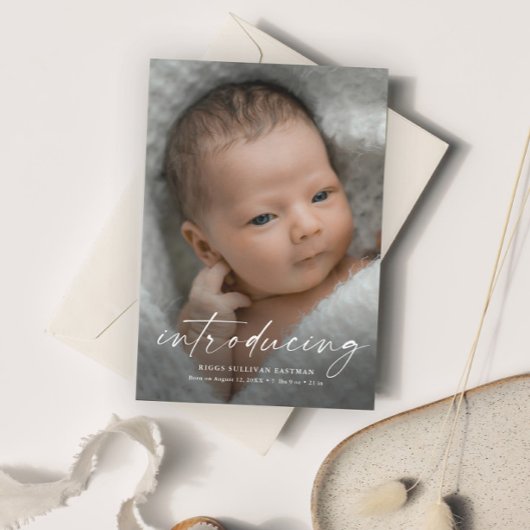 Invitation Magnétique Script Présentant la photo de bébé Merci