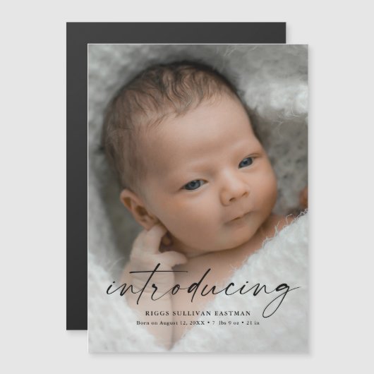 Invitation Magnétique Script Présentation du Merci photo bébé (Devant / Derrière)