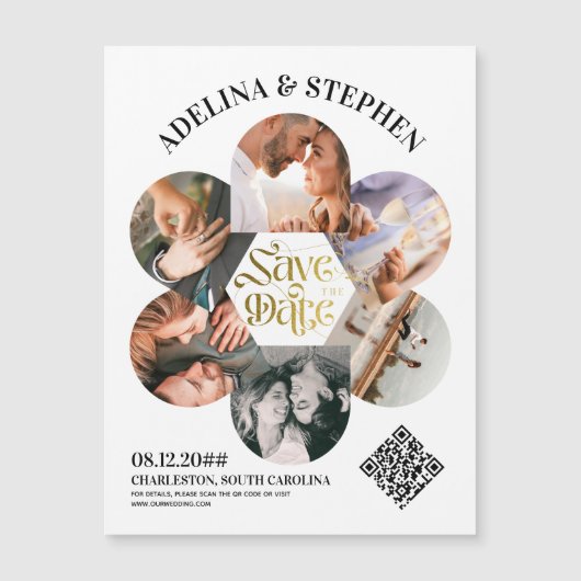Invitation Magnétique Script Simple Moderne 6 Photo QR CODE Enregistrer (Devant)