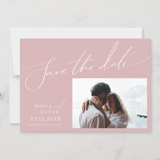 Invitation Magnétique Script Whimsical | Rose Horizontal Enregistrer La  (Recto)