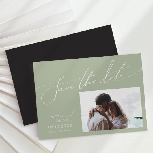 Invitation Magnétique Script Whimsical | Sage Horizontal Enregistrer La