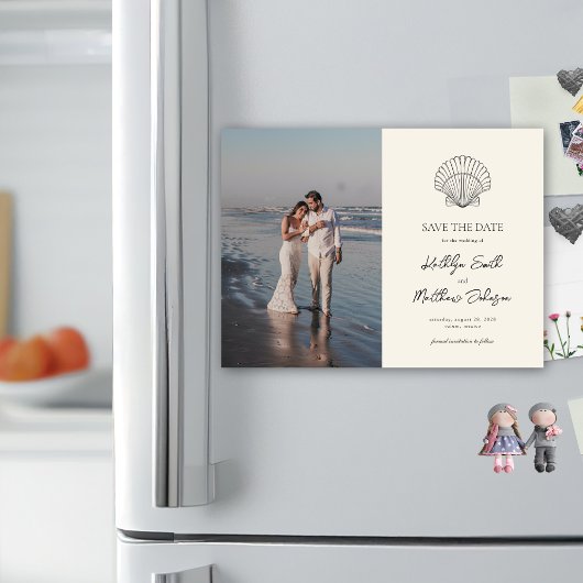 Invitation Magnétique Shell Beach Ocean Wedding Sauvez La Date