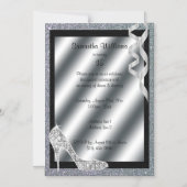 Invitation Magnétique Silver Glittery Stiletto & Streamers 35e anniversa (Recto)