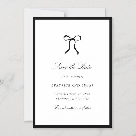 Invitation Magnétique Simple Bow Classic Wedding Save the Date (Recto)