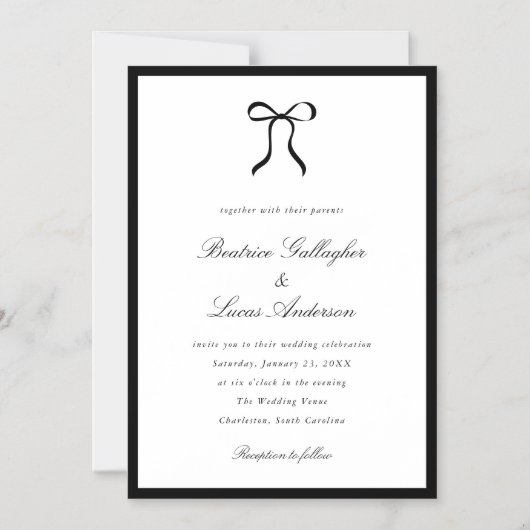Invitation Magnétique Simple Bow Mariage Classique (Recto)