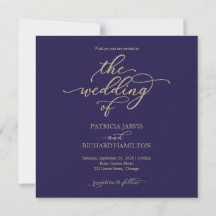 Invitation Magnétique Simple Chic Mariage Or Bleu Nuit