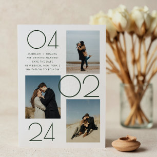 Invitation Magnétique Simple Dark Green 3 Photo Wedding Enregistrer La D