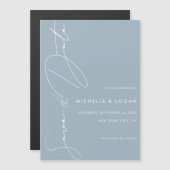 Invitation Magnétique Simple Dusty Blue Modern Script Enregistrer la dat (Devant / Derrière)