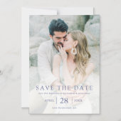 Invitation Magnétique Simple Elegant Bleu Texte Enregistrer la photo Dat (Recto)